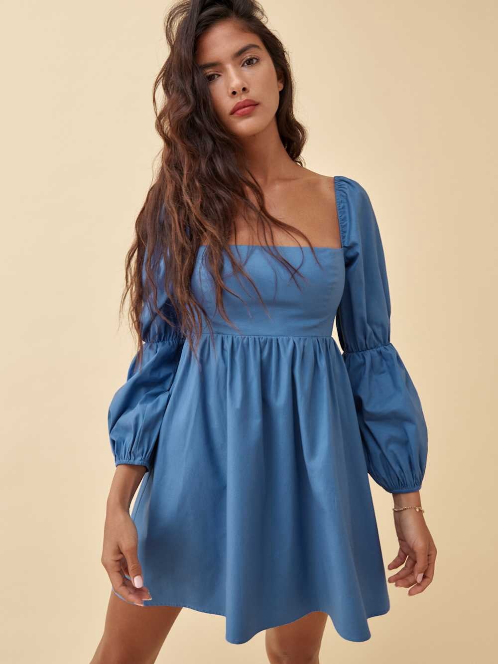 Reformation Michaels Cornflower Blue Square-Neck Peasant Dress